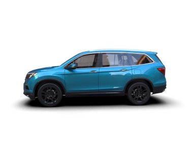 Mavi arazi aracı beyaz arka planda izole edilmiş. 3d oluşturma.