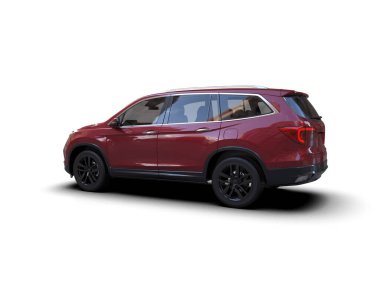 Beyaz arka planda modern kırmızı araba. 3d oluşturma