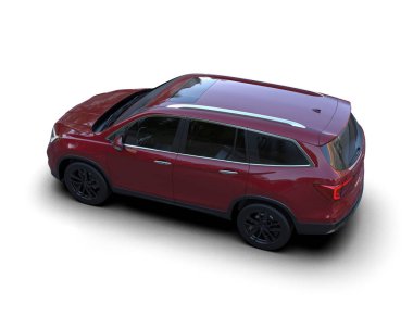 Beyaz arka planda kırmızı modern SUV. 3d oluşturma.