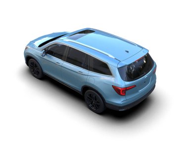 Beyaz arka planda bir araba. 3D görüntüleme - illüstrasyon