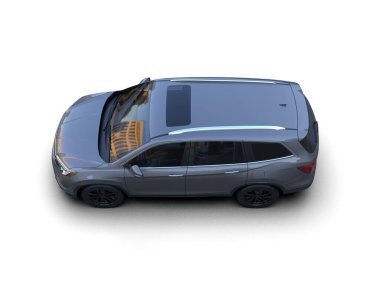 Beyaz arka planda küçük siyah aile minibüsü. 3d oluşturma