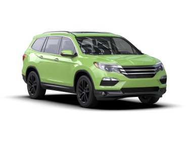 Modern yeşil şehir ışıklarına sahip yeşil SUV - 3 boyutlu