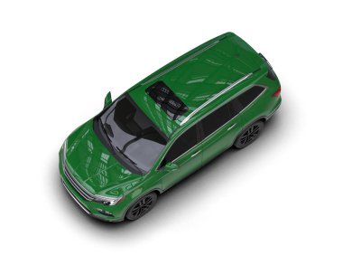 Modern yeşil araba beyaz arka planda izole edilmiş. 3d illüstrasyon