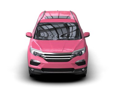 Siyah arka planda pembe bir araba. 3d oluşturma.