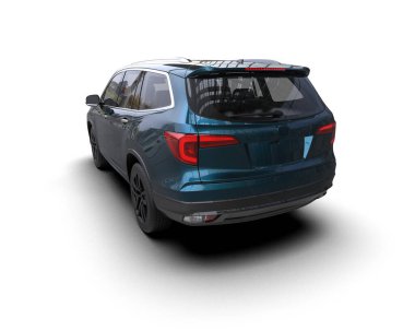 Siyah SUV arabası beyaz arka planda izole edilmiş. 3d illüstrasyon