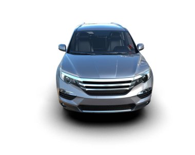 Beyaz arka planda modern şehir arabası. 3D görüntüleme - gölgeli araba