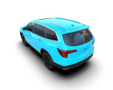 Mavi araba beyazda izole edilmiş. 3d oluşturma