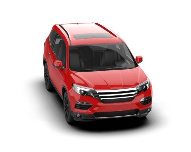3 boyutlu kırmızı modern SUV arabası beyaz üzerine..