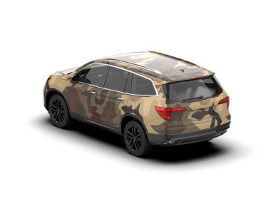 Modern kamuflajlı SUV arabası beyaz arka planda izole edildi
