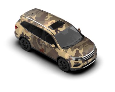 Modern kamuflajlı SUV arabası beyaz arka planda izole edildi