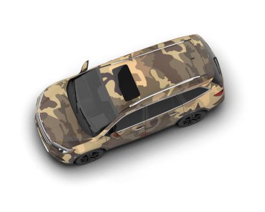 Modern kamuflajlı SUV arabası beyaz arka planda izole edildi