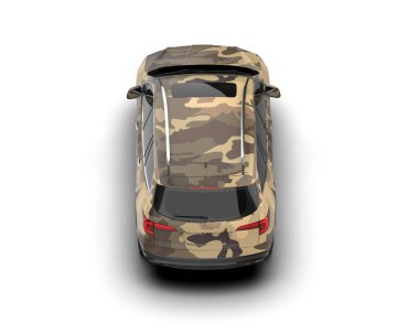 Modern kamuflajlı SUV arabası beyaz arka planda izole edildi