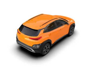 Orange City Spor Konsepti. Beyaz arka planda modern bir şehir arabasının yan görüntüsü. 3d oluşturma