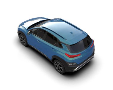 Araba mavisi aile beyaz bir arkaplanda izole edilmiş.