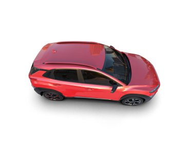 Beyaz arka planda kırmızı elektrikli araba. 3d oluşturma