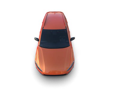 Beyaz arka planda izole edilmiş turuncu elektrikli araba. 3 boyutlu resimleme.