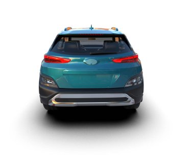 Siyah yüzeyi olan mavi bir araba, yan görüş. 3D görüntüleme, 3D resimleme.