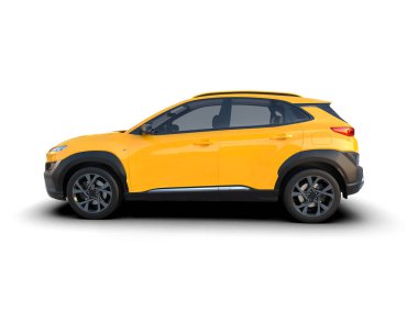 Beyaz arka planda bir araba. 3d oluşturma