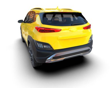 Sarı renkli araba şehir arabası - 3 boyutlu illüstrasyon