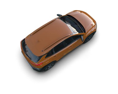 Beyaz arka planda izole edilmiş modern bir araba. Arka planda güzel bir modelin 3 boyutlu görüntüsü.