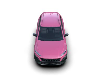 Aile için modern şehir pembe arabası. 3d oluşturma