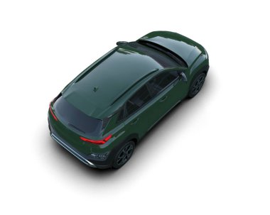 Beyaz arka planda yeşil, modern bir araba. en üstteki görünüm.