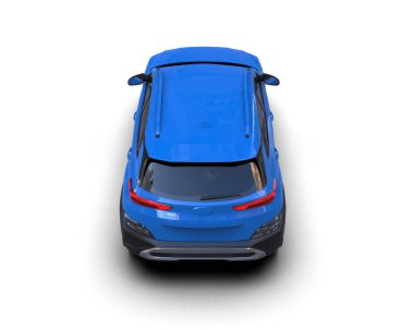 Mavi arka planda bir araba. 3d oluşturma.