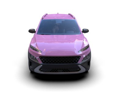 Modern şehir, beyaz arka planda bir araba. 3d oluşturma