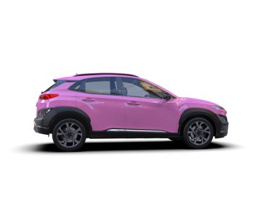 Beyaz arka planda pembe SUV 3D görüntüleme