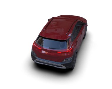 Beyaz arka planda kırmızı araba, 3 boyutlu resimleme