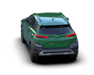 yeşil SUV arabası beyaz arkaplanda izole edildi. 3 boyutlu görüntüleme.