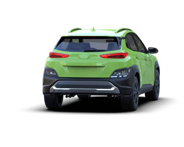 Beyaz arka planda yeşil, modern bir cip. 3d oluşturma