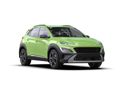 Yeşil cip arabası. Beyaz arkaplanda 3 boyutlu görüntüleme izole edildi