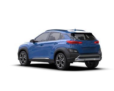 Mavi arazi aracı beyaz arka planda izole edilmiş. 3d oluşturma