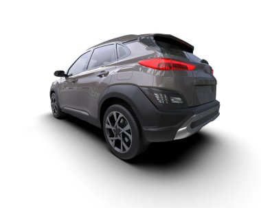 Beyaz arka planda modern kompakt araba. 3d oluşturma