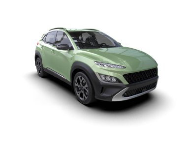 Stüdyoda beyaz arka planda izole edilmiş yeşil bir SUV 'nin 3 boyutlu görüntüsü.