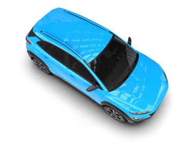 Mavi şehir arabası beyaz arka planda izole edilmiş. 3d oluşturma.