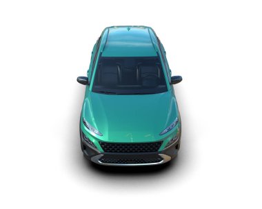 mavi araba beyaz arkaplanda izole edildi. 3 boyutlu görüntüleme