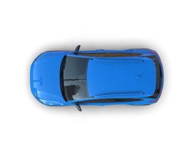 Mavi modern araba manzaralı. 3d oluşturma