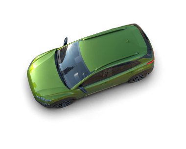 Yeşil arka planda modern bir araba. 3d illüstrasyon