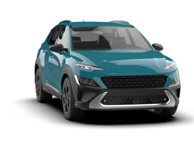 Gri arkaplanda izole edilmiş modern kompakt araba - 3 boyutlu görüntüleme