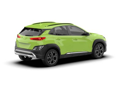beyaz arkaplanda modern kompakt yeşil SUV araba
