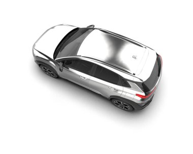 Beyaz arka planda modern bir araba. Üst Manzara. 3d oluşturma