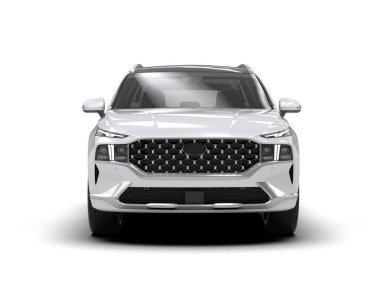 3 boyutlu illüstrasyon. Beyaz arka planda beyaz bir araba. 3d oluşturma