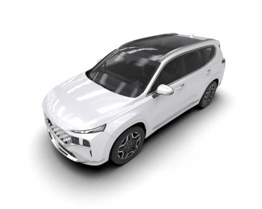 Beyaz arka planda beyaz, modern aile arabası. 3d oluşturma