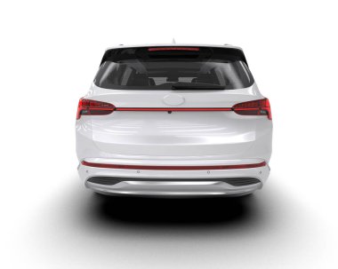 Beyaz arkaplanda beyaz SUV, 3 boyutlu görüntüleme.