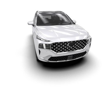 modern beyaz araba beyaz arka planda 3 boyutlu izole edilmiş.