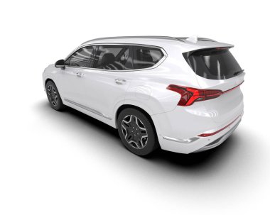 Modern aileye sahip beyaz SUV - 3D görüntüleme