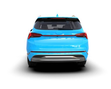 Beyaz arka planda mavi araba manzarası. 3d oluşturma.