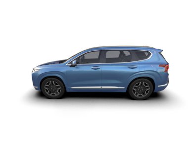 Mavi araba, beyaz arka planda modern. 3d oluşturma